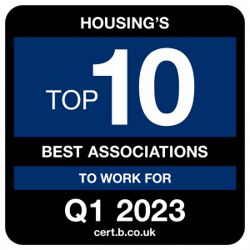 Top 10 Housing Association To Work For Award In Blue And Black