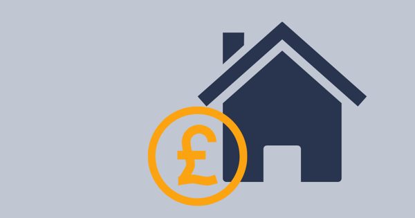 Grey Background With A Navy House And Gold Pound Sign